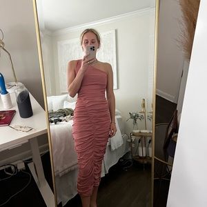 One shoulder dusty pink dress